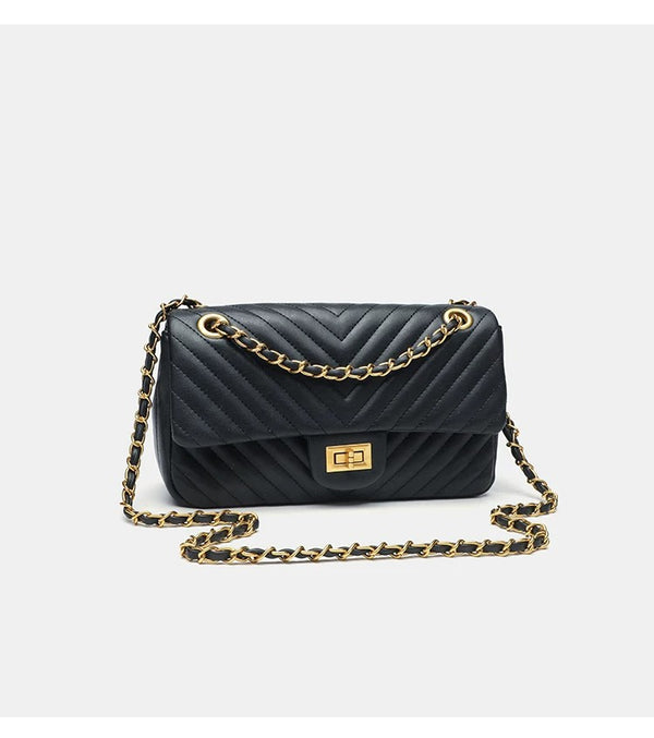 Structured quilted flap bag with gold-tone chain strap and turn-lock closure, detail view 11