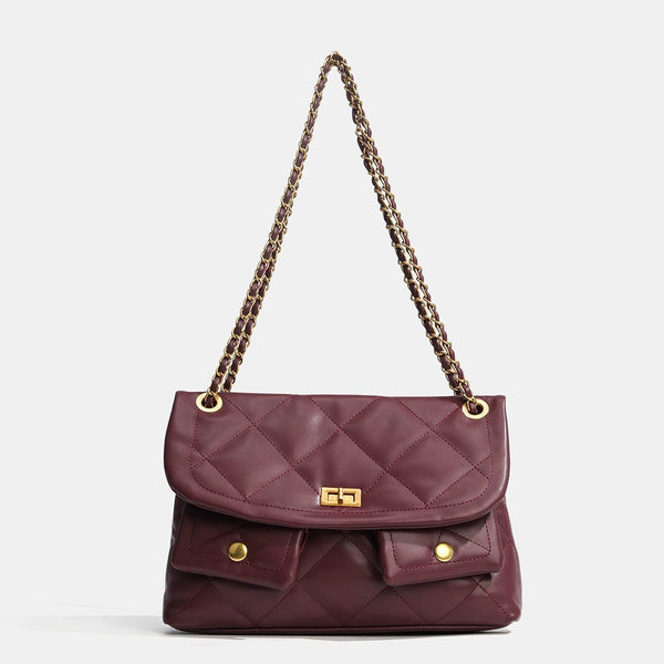 Quilted diamond flap shoulder bag with gold-tone chain strap and twist-lock closure, detail view 7