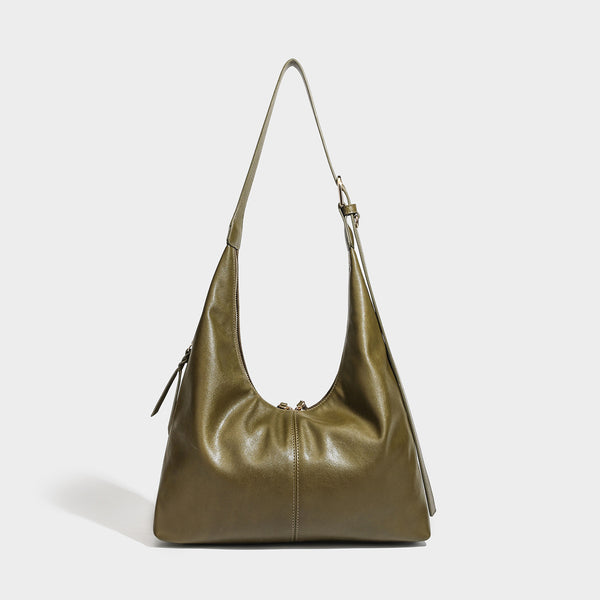 Lässige Hobo-Schultertasche mit strukturiertem Finish in Velourslederoptik, Reißverschluss oben, Quasten-Zippern und goldfarbenem verstellbarem