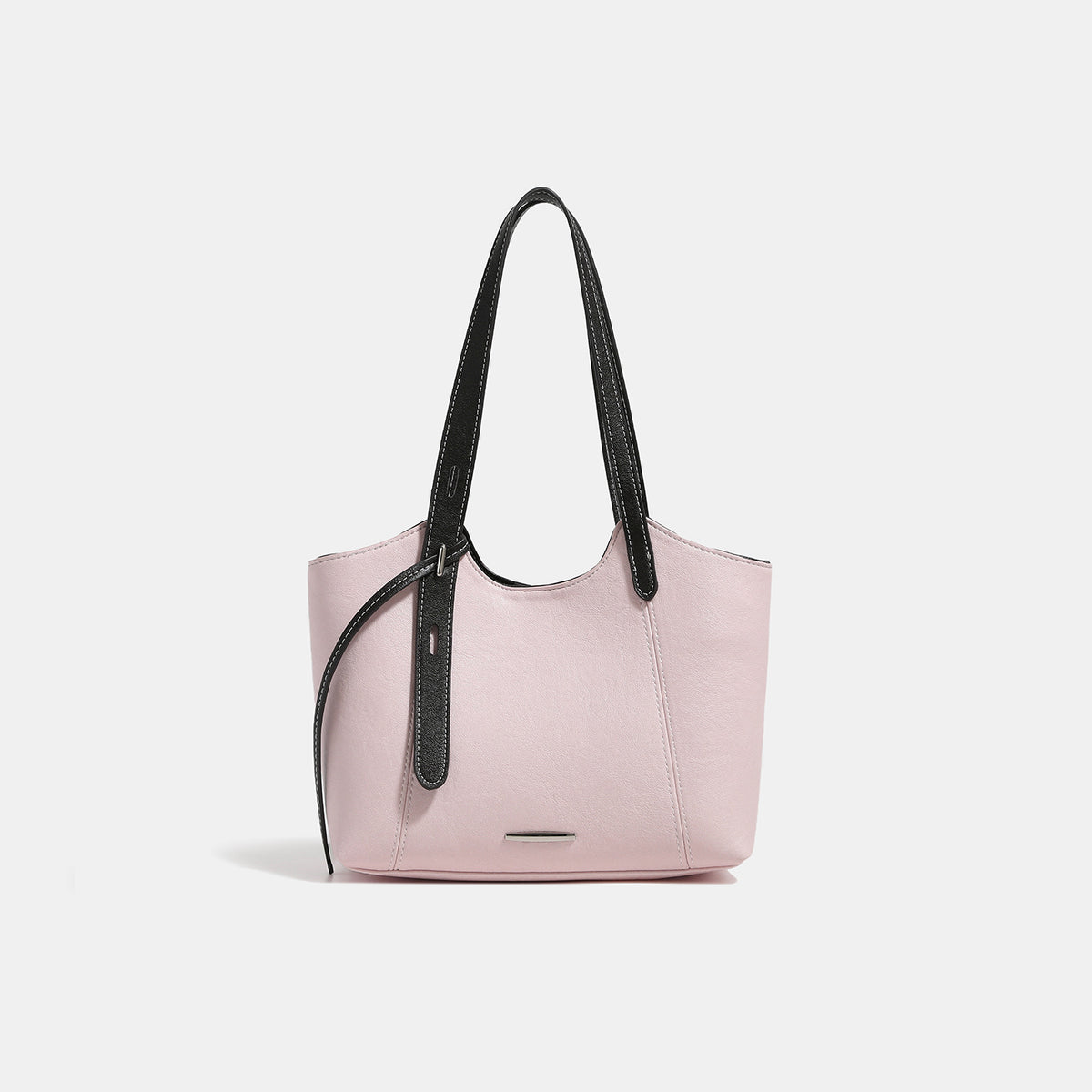 Structured open-top leather-look tote bag with long shoulder straps, contrast stitching, and side tie details, detail view 13