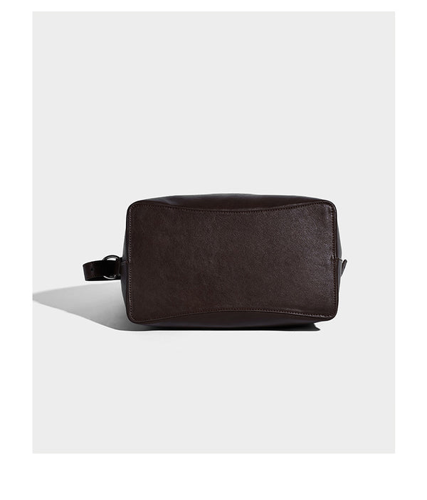 Large two-tone matte suede-effect and smooth leather-look bucket tote bag with detachable zip pouch and silver-tone hardware