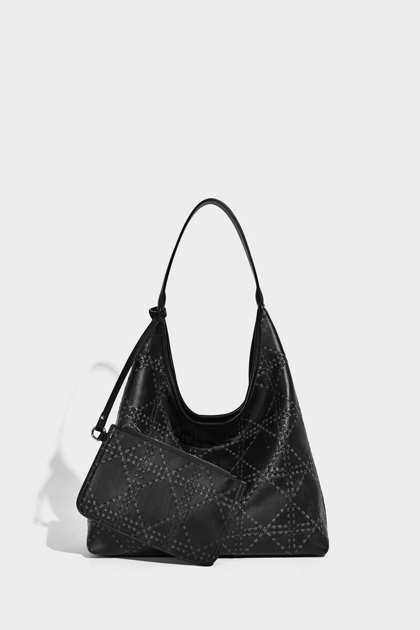 Lässige Hobo-Schultertasche in Elfenbein mit geprägter Lederoptik, einem Schulterriemen und abnehmbarer Reißverschlusstasche mit