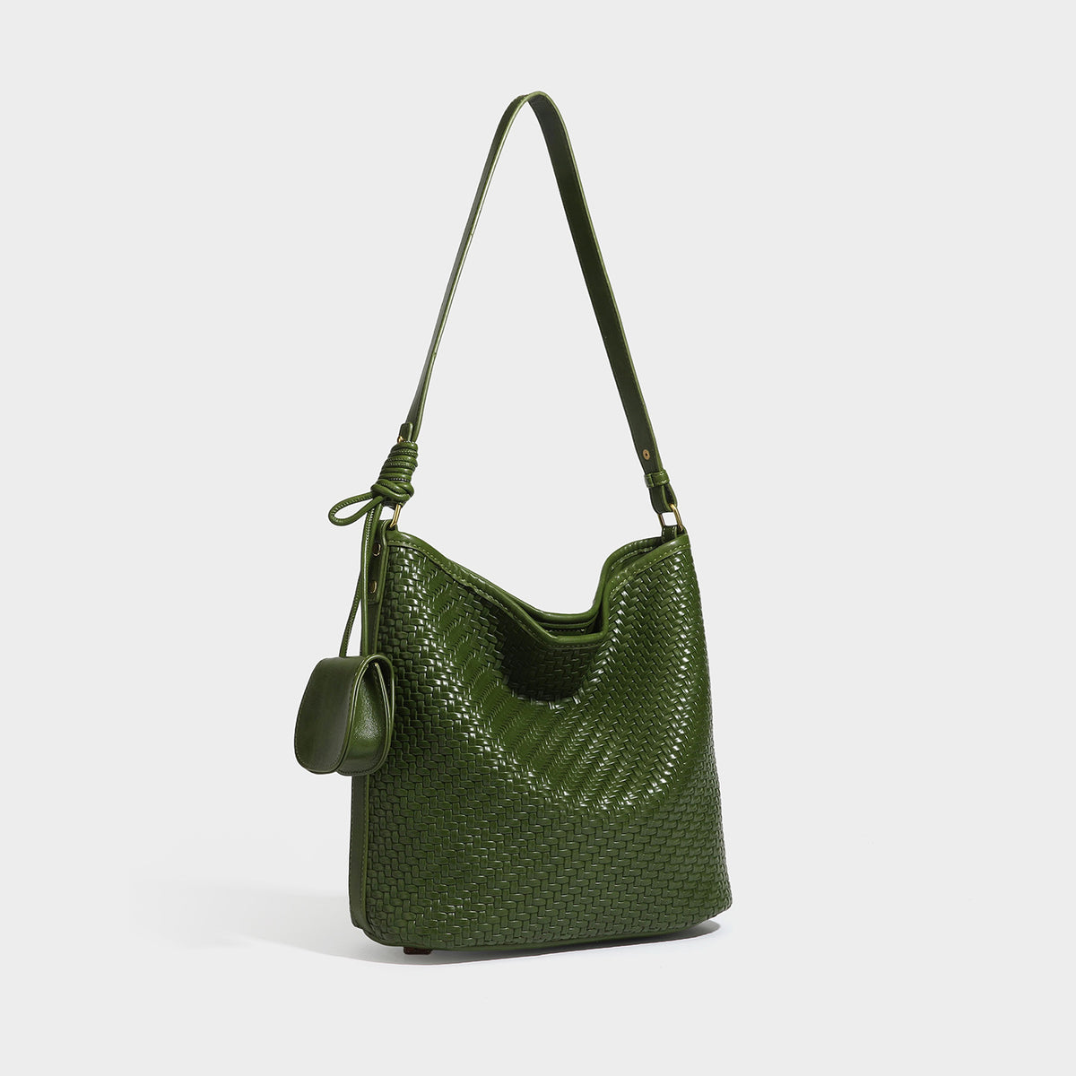 Woven-look slouchy hobo shoulder bag in brown with attached mini pouch and gold-tone hardware, detail view 9