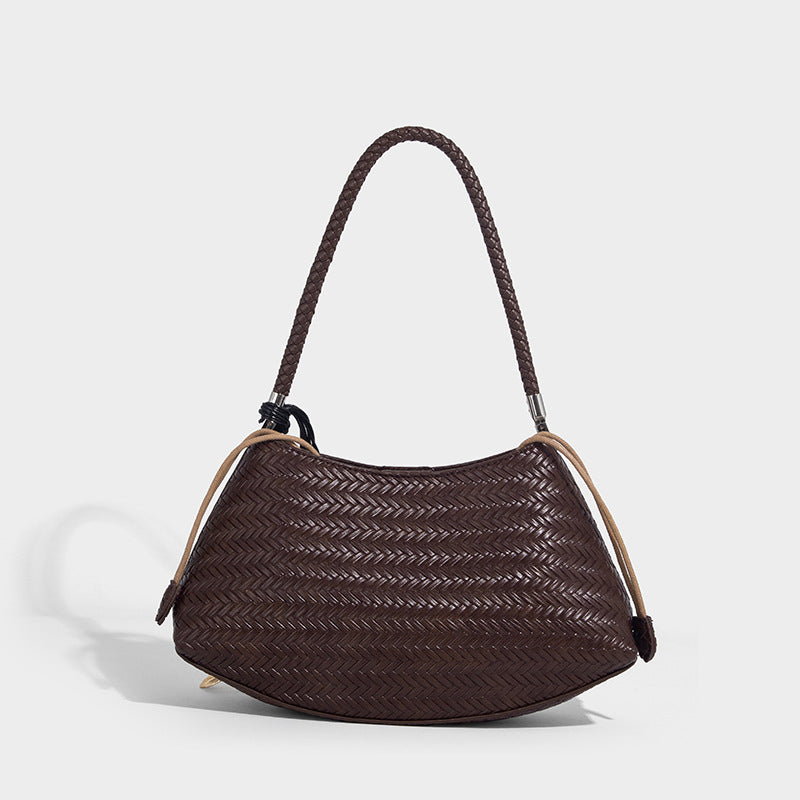 Woven leather-look hobo shoulder bag with braided strap and silver-tone hardware, detail view 7
