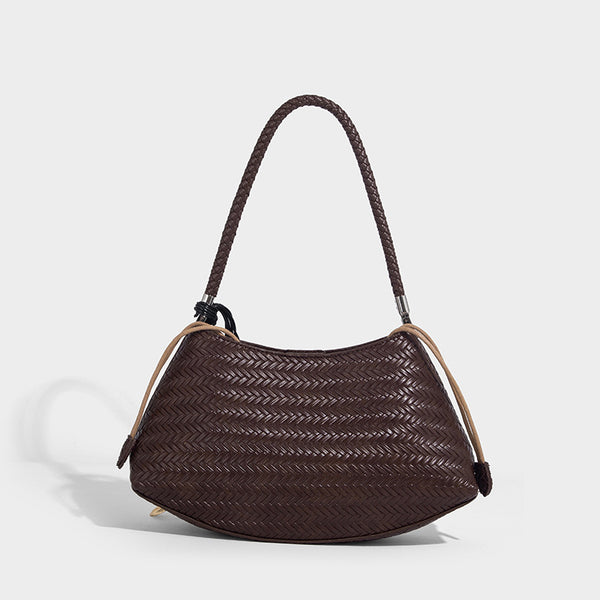 Woven leather-look hobo shoulder bag with braided strap and silver-tone hardware, detail view 7