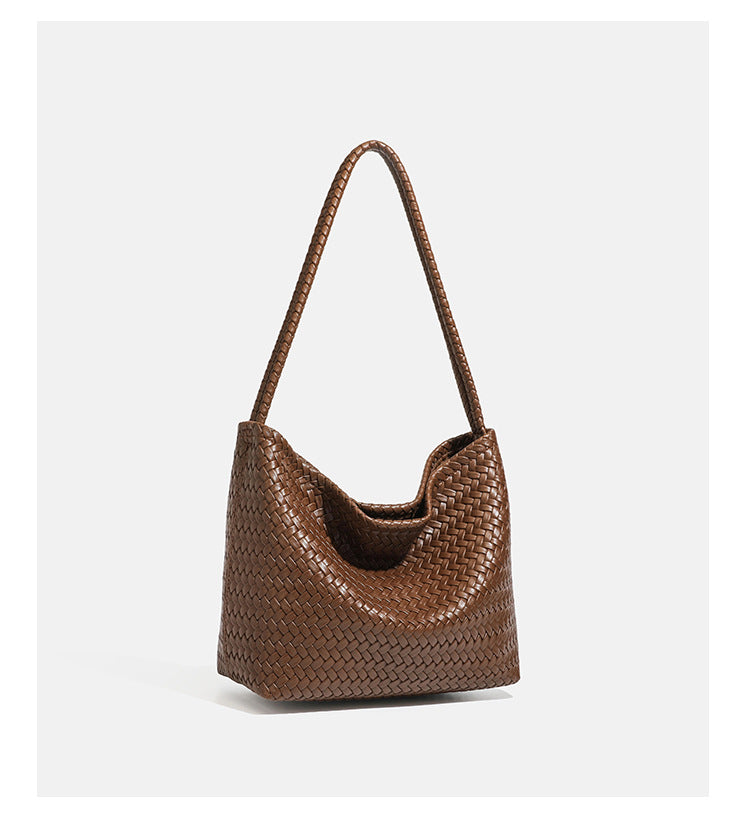 Woven leather-look hobo shoulder bag with braided strap and matching zip pouch, detail view 13