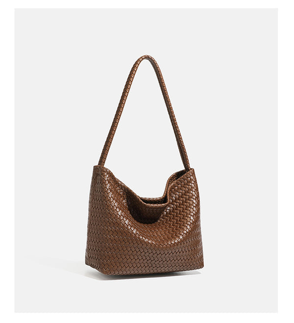 Woven leather-look hobo shoulder bag with braided strap and matching zip pouch, detail view 13
