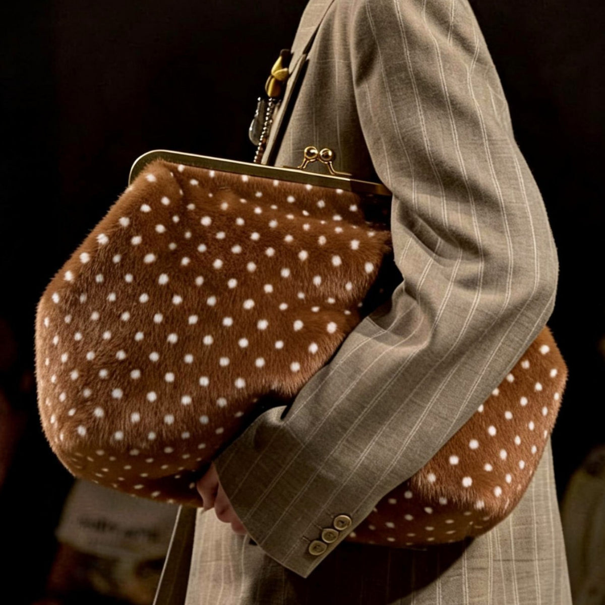 Structured kiss-lock frame shoulder bag with gold-tone hardware and leather-look strap, detail view 2