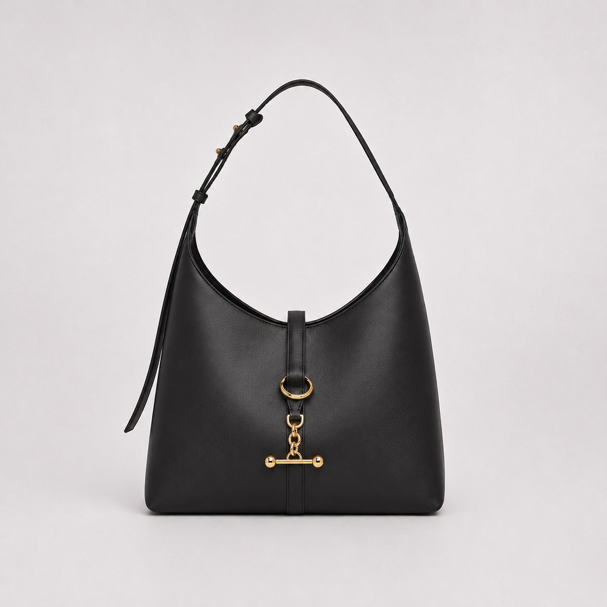 Slouchy hobo shoulder bag with gold-tone toggle ring hardware and adjustable strap, detail view 7