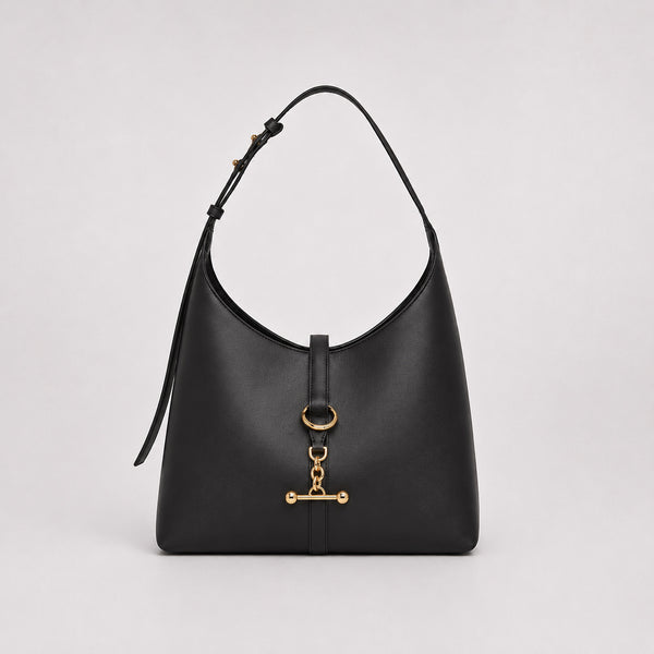 Slouchy hobo shoulder bag with gold-tone toggle ring hardware and adjustable strap, detail view 7