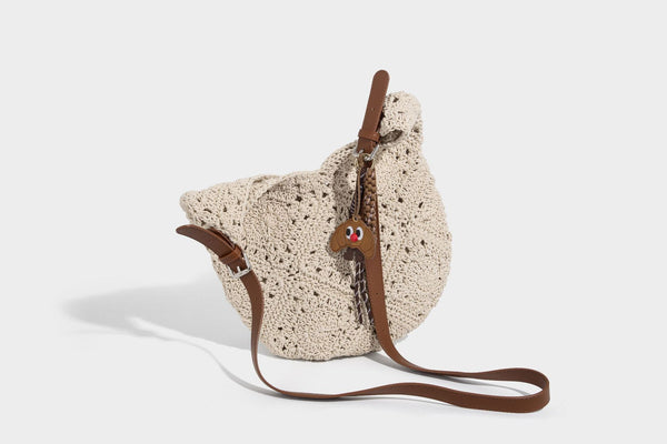 Weich fallende Hobo-Schultertasche aus gehäkelter Wachskordel mit verstellbarem Riemen in Lederoptik und Korpus mit offenem Gittermuster, Detailansicht 32