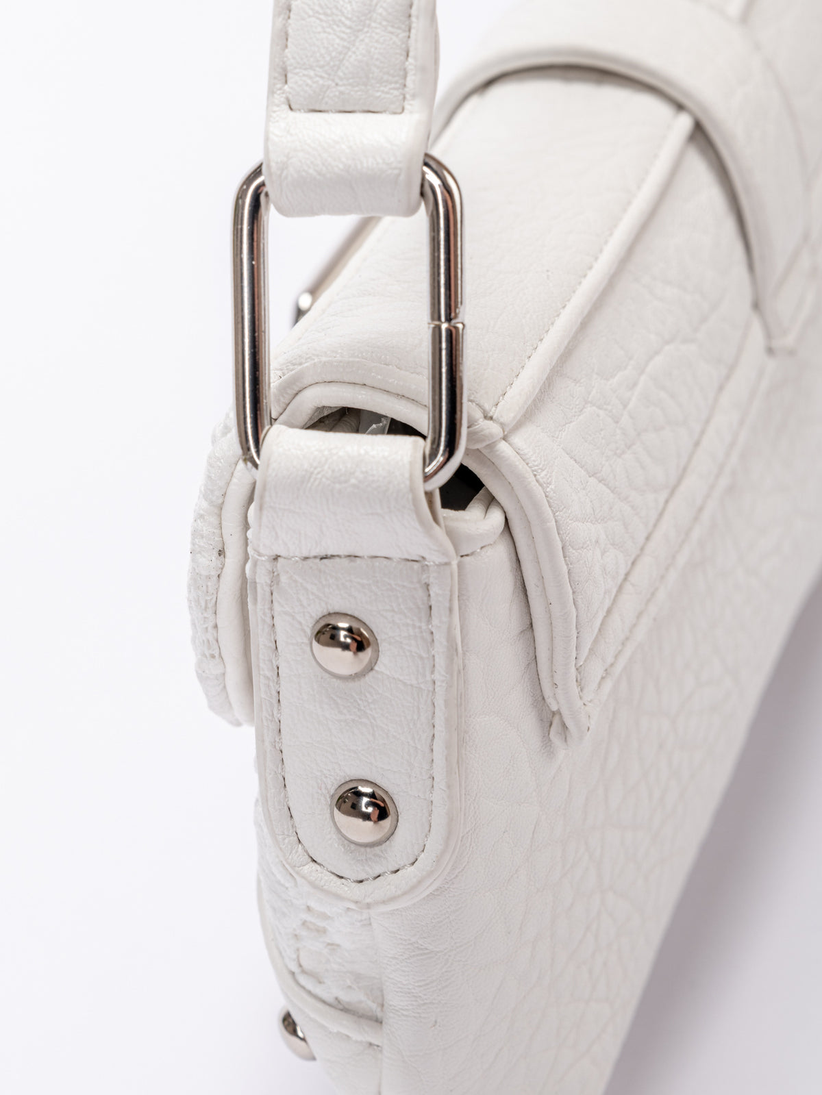 Small washed leopard print shoulder bag in blue-grey with silver buckle strap and stud accents, detail view 25