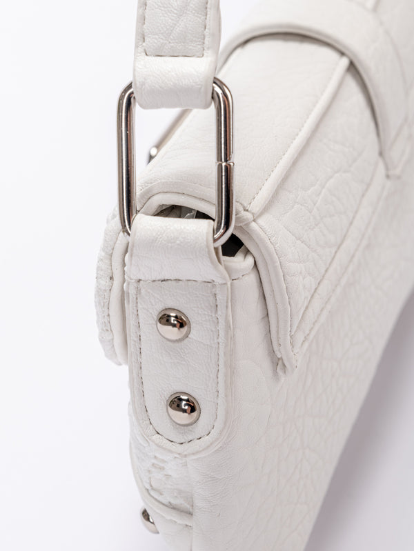 Small washed leopard print shoulder bag in blue-grey with silver buckle strap and stud accents, detail view 25