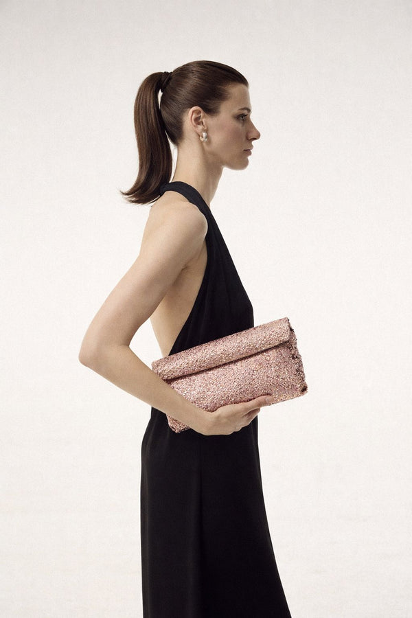Überschlag-Clutch mit Kristallverzierung, Überschlagverschluss und abnehmbarem Kettenriemen, Detailansicht 10