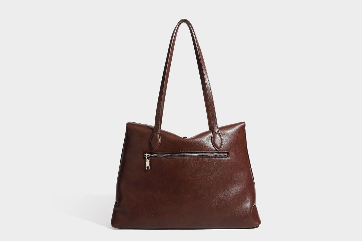 Large leather-look tote shoulder bag with slim double straps and silver-tone turn-lock closure, detail view 30