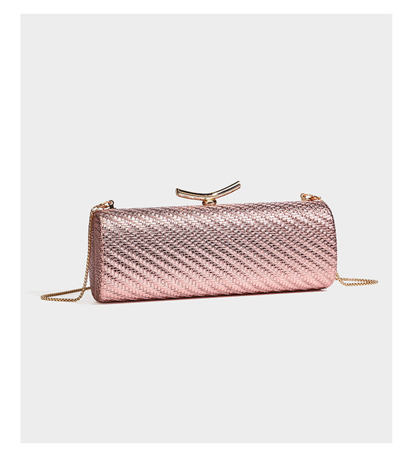 Strukturierte metallische Abend-Clutch mit gewebter Optik, geschwungenem goldfarbenem Kiss-Lock-Verschluss und abnehmbarem schmalem goldfarbenem Kettenriemen