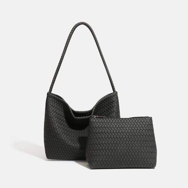 Große Hobo-Schultertasche mit Webstruktur, geflochtenem Riemen und weich fallender Trapezform, Detailansicht 7