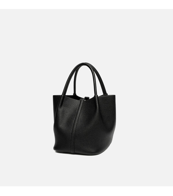 Pebbled leather-look bucket tote bag with rounded top handles and detachable shoulder strap, detail view 19