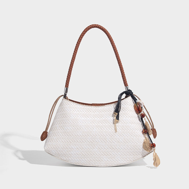 Woven leather-look hobo shoulder bag with braided strap and silver-tone hardware, detail view 13