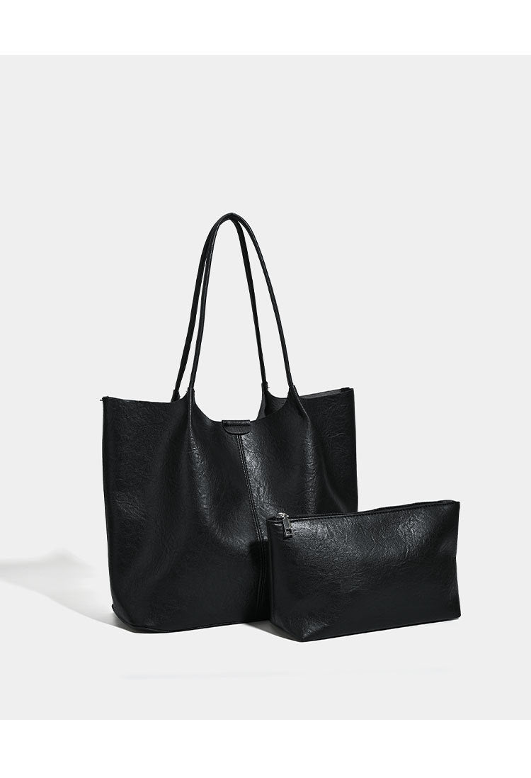 Large open-top leather-look tote bag with single shoulder strap and crinkle texture, detail view 9