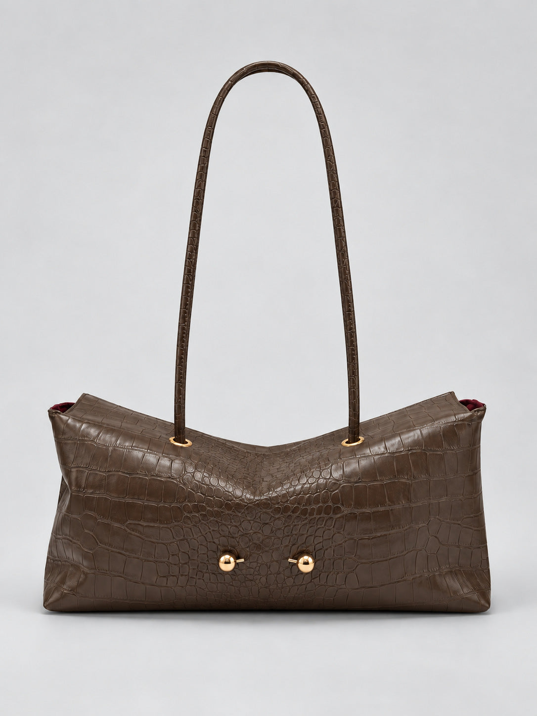 Wide embossed-texture shoulder tote bag with single loop handle and gold-tone toggle hardware, detail view 34