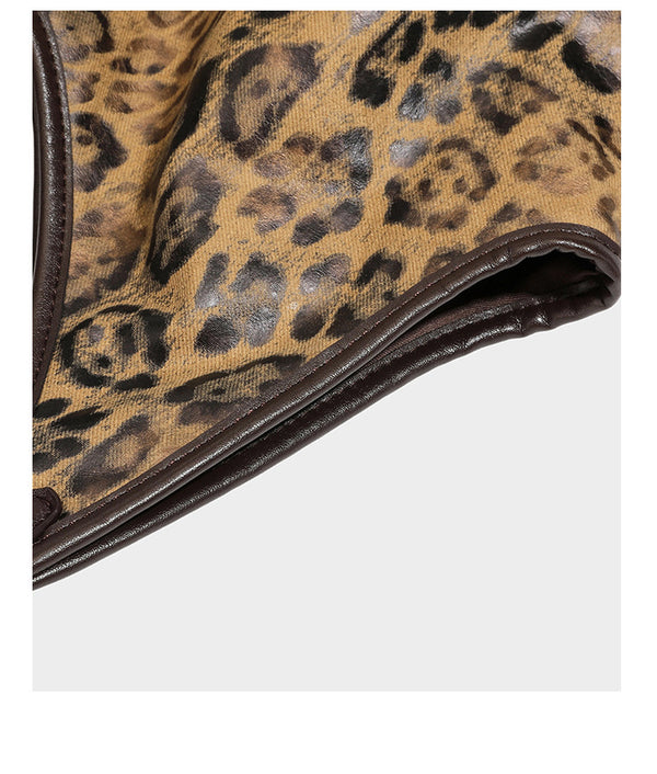 Large slouchy leopard-print shoulder tote bag with glossy tan-and-brown finish, dark brown leather-look trim, single