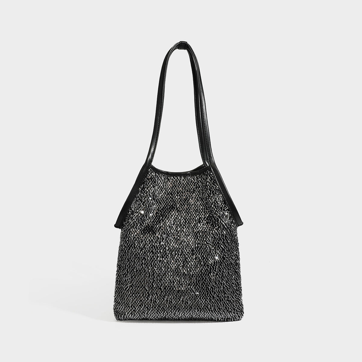 Kleiner Schulter-Shopper mit Pailletten, langem Metallic-Riemen und trapezförmiger Silhouette, Detailansicht 7