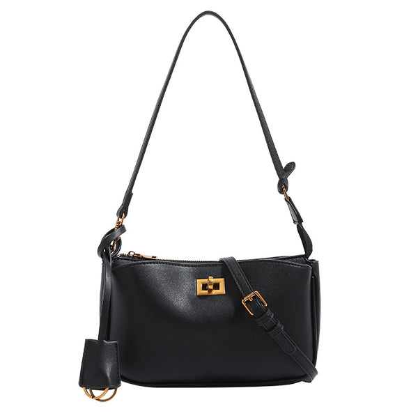 Kleine, formstabile Schultertasche aus glatter Lederoptik mit aufgesetztem Frontfach mit Drehverschluss und verstellbarem Riemen, Detailansicht 5