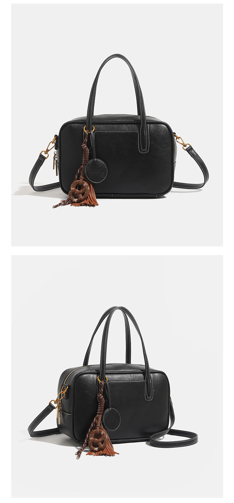 Strukturierte rechteckige Henkeltasche in Lederoptik mit zwei Tragegriffen, abnehmbarem Crossbody-Riemen, goldfarbenen Beschlägen und