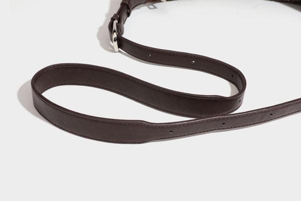 Deep chocolate suede-look hobo shoulder bag with tonal paisley floral embroidery, smooth dark leather-look trim, top zip