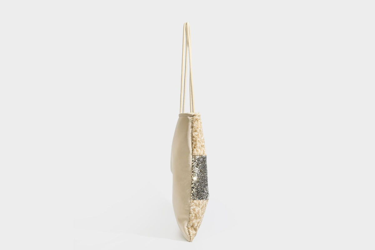 Soft rectangular sequin tote bag with colorblock metallic panels and long slim shoulder straps, detail view 27
