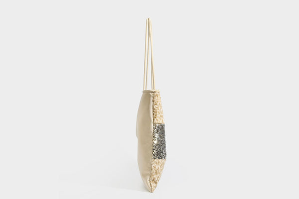 Soft rectangular sequin tote bag with colorblock metallic panels and long slim shoulder straps, detail view 27