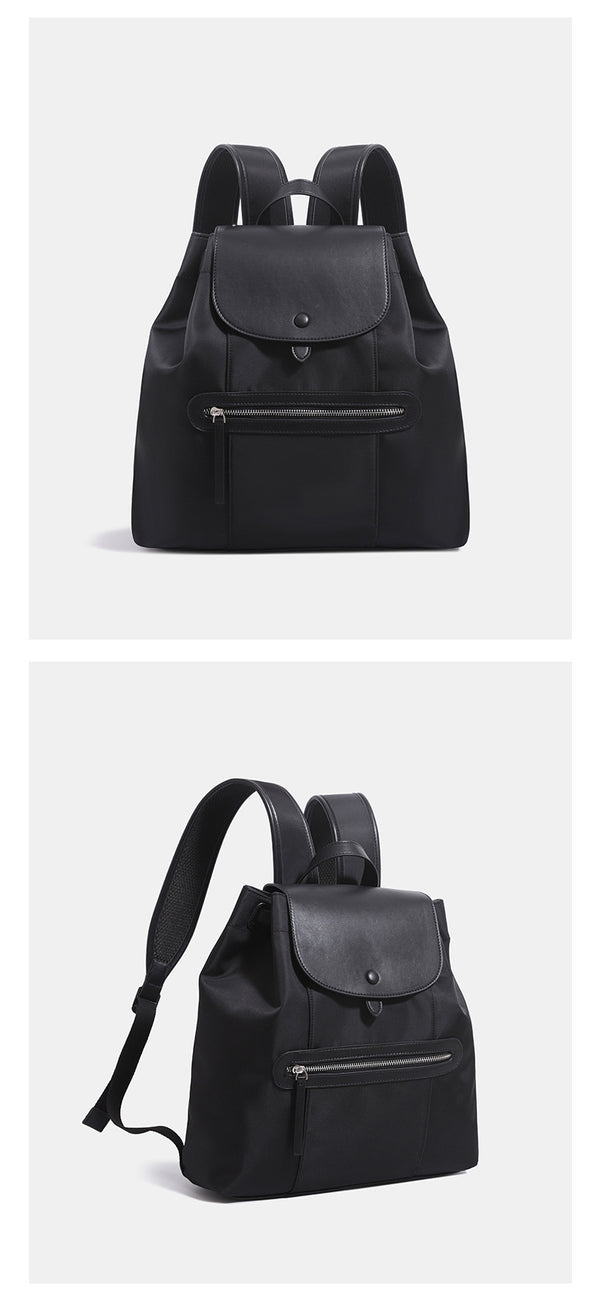 Structured flap backpack handbag with snap closure and front zip pocket, detail view 10