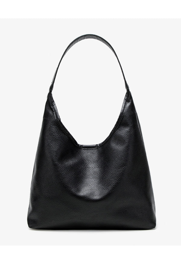Large slouchy hobo shoulder bag in pebbled matte leather-look finish with single flat strap, detail view 11