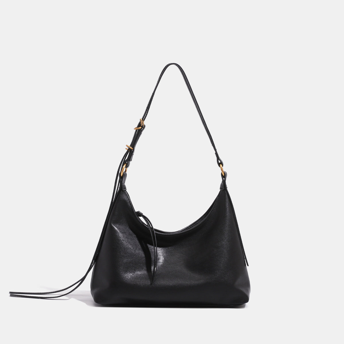 Slouchy hobo shoulder bag in smooth leather-look finish with gold-tone hardware and adjustable strap, detail view 6