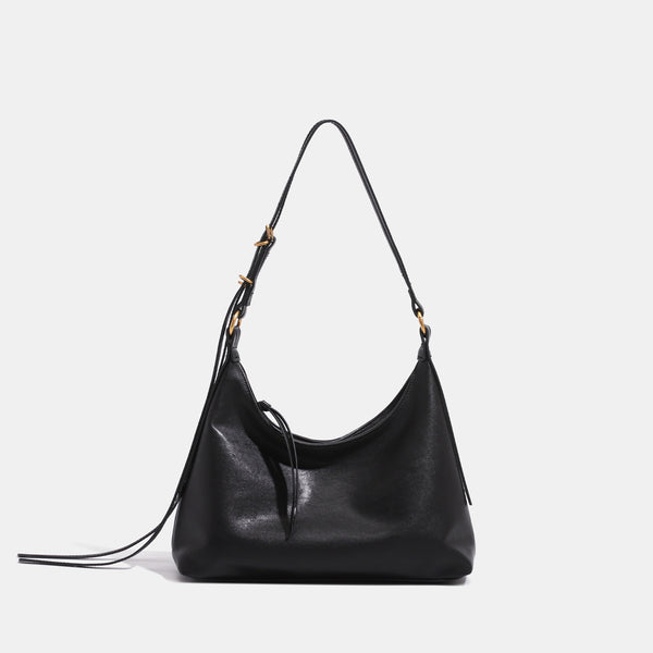 Slouchy hobo shoulder bag in smooth leather-look finish with gold-tone hardware and adjustable strap, detail view 6