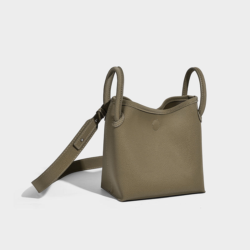 Small structured matte pebbled tote bag with twin top handles and removable zip pouch, detail view 8