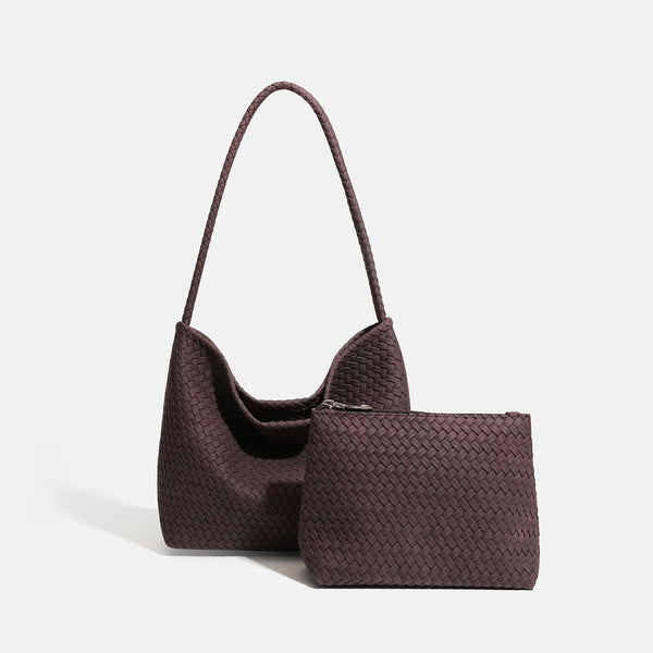 Große Hobo-Schultertasche mit Webstruktur, geflochtenem Riemen und weich fallender Trapezform, Detailansicht 6