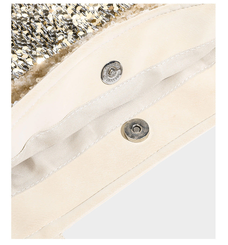 Soft rectangular sequin tote bag with colorblock metallic panels and long slim shoulder straps, detail view 18
