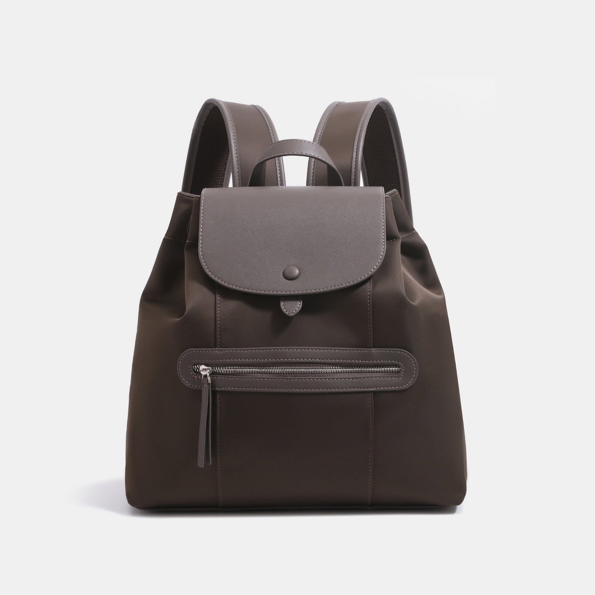 Structured flap backpack handbag with snap closure and front zip pocket, detail view 7