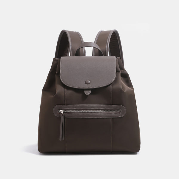 Structured flap backpack handbag with snap closure and front zip pocket, detail view 7