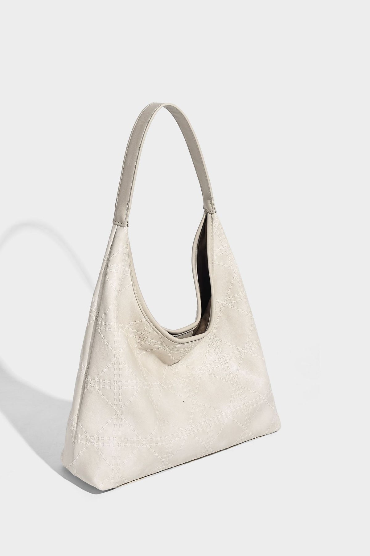 Lässige Hobo-Schultertasche in Elfenbein mit geprägter Lederoptik, einem Schulterriemen und abnehmbarer Reißverschlusstasche mit