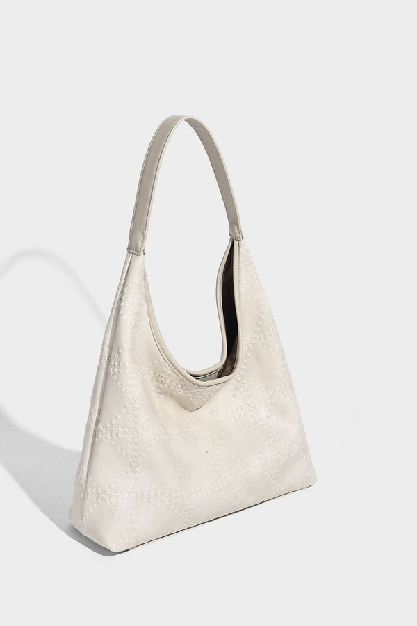 Lässige Hobo-Schultertasche in Elfenbein mit geprägter Lederoptik, einem Schulterriemen und abnehmbarer Reißverschlusstasche mit