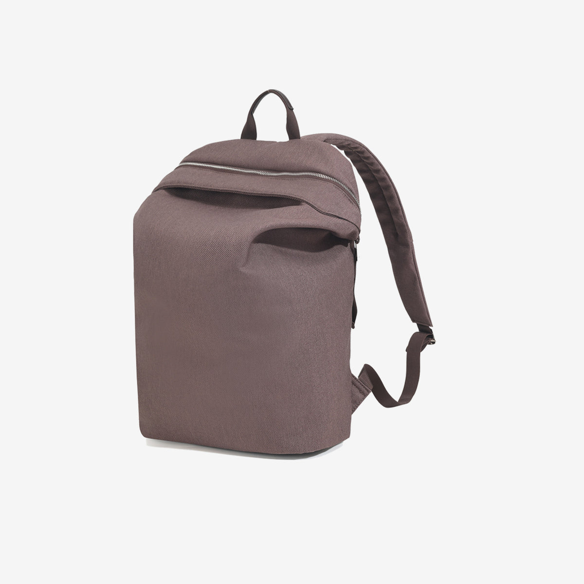Structured matte-fabric backpack handbag with silver-tone zip closure and top carry handle, detail view 8