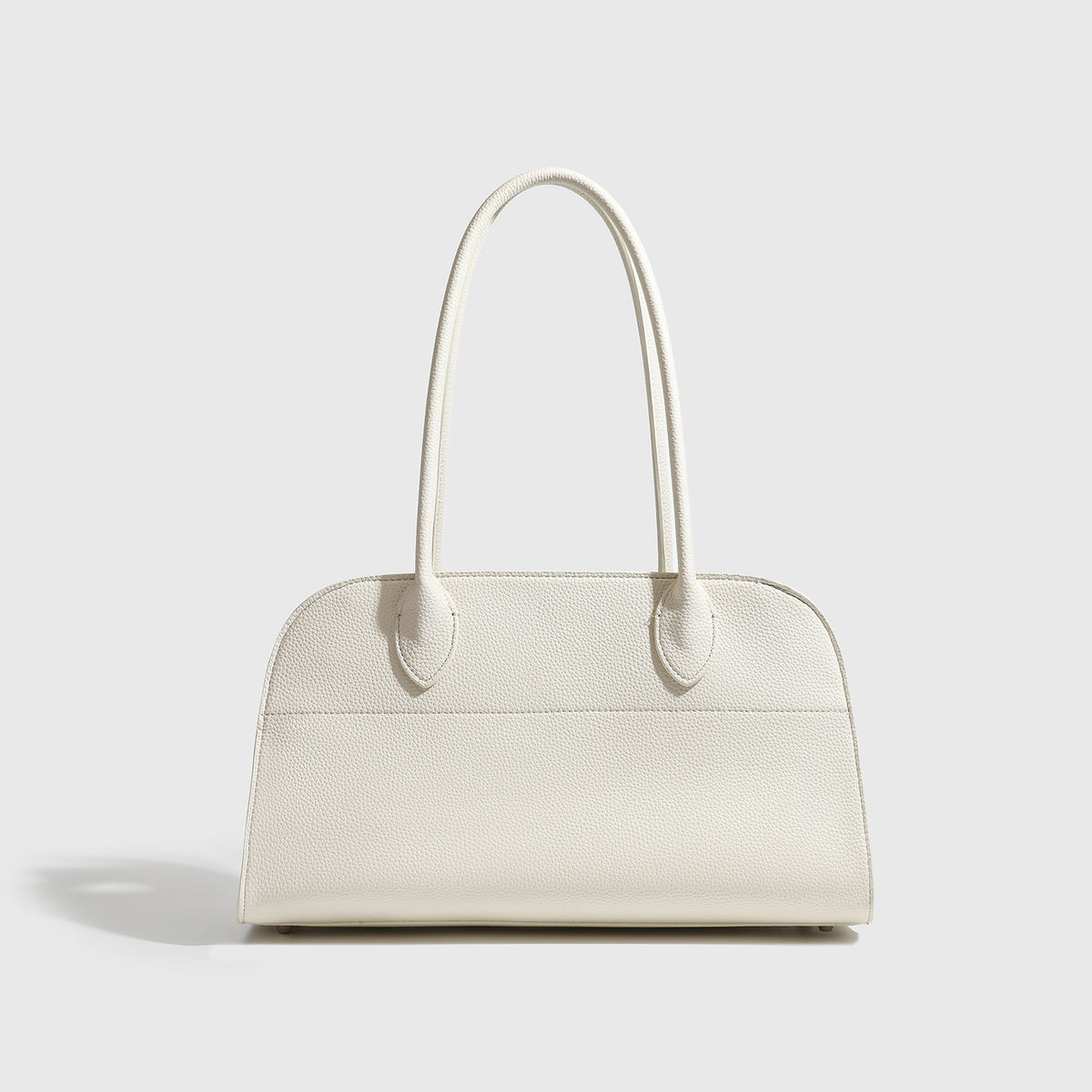 Large structured pebbled leather-look tote bag with double top handles and silver-tone hardware, detail view 6