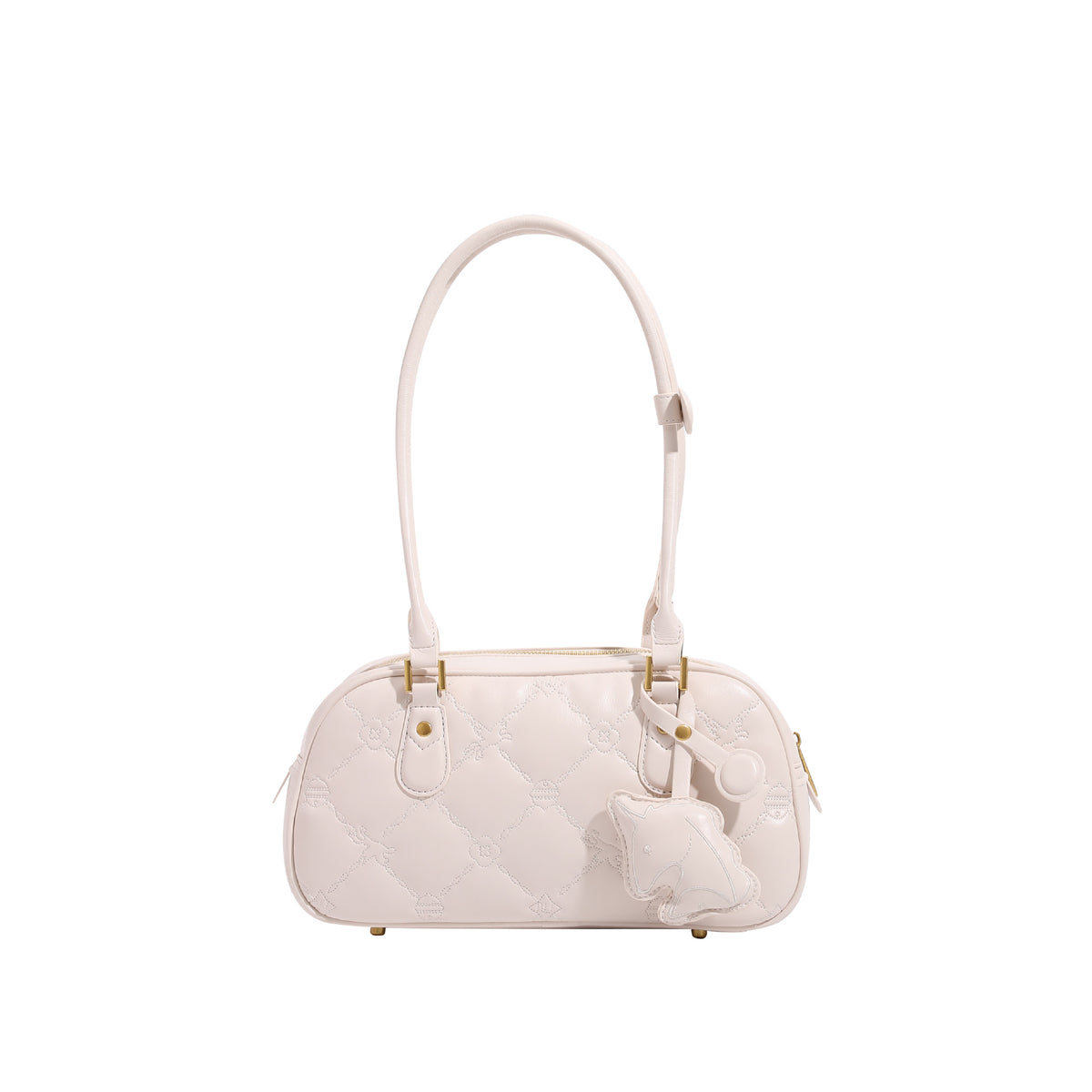 Small structured quilted leather-look zip shoulder bag with gold-tone hardware and adjustable strap, detail view 5