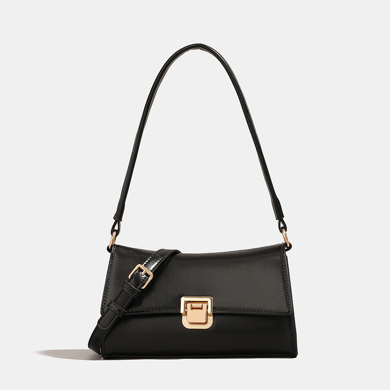 Compact structured flap shoulder bag with gold-tone turn-lock closure and adjustable strap, detail view 7