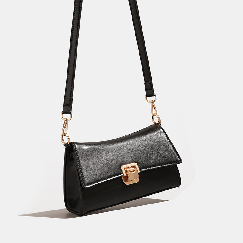 Compact structured flap shoulder bag with gold-tone turn-lock closure and adjustable strap, detail view 3
