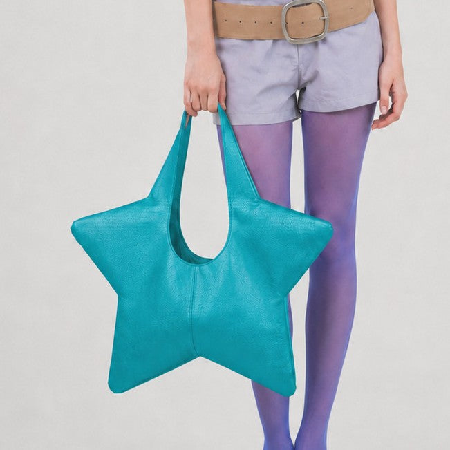 Weiche sternförmige Tote-Bag mit U-förmigem Schlaufenhenkel in strukturierter Lederoptik, Detailansicht 3