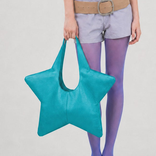 Weiche sternförmige Tote-Bag mit U-förmigem Schlaufenhenkel in strukturierter Lederoptik, Detailansicht 3